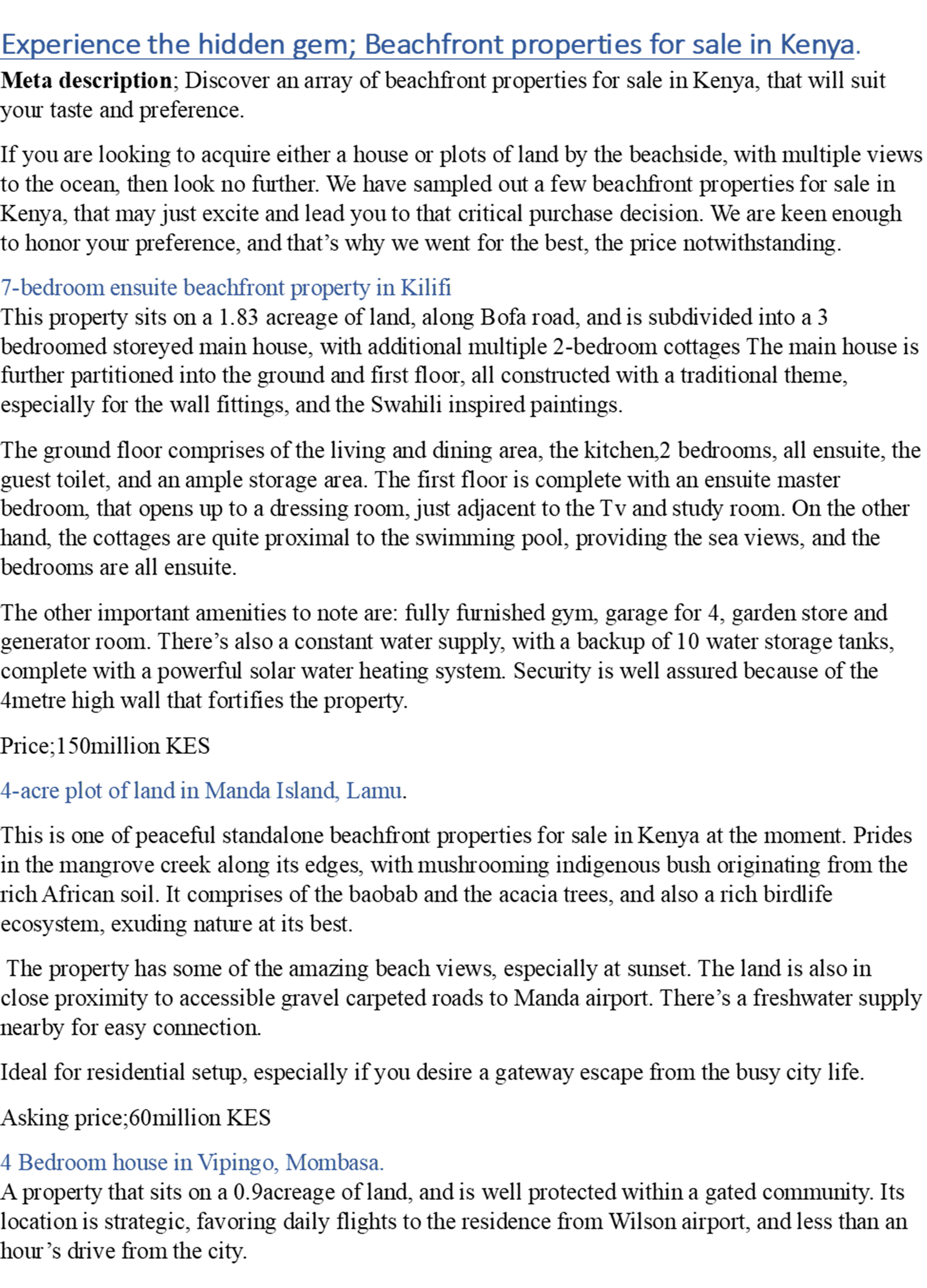 Real estate project articles